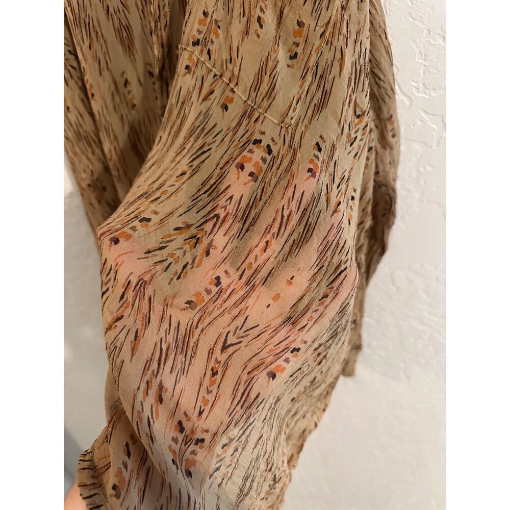 Y Gypsy 05 100% Silk Hippie 70’s Style Tan Cold Shoulder Button Up Blouse - Picture 6 of 11